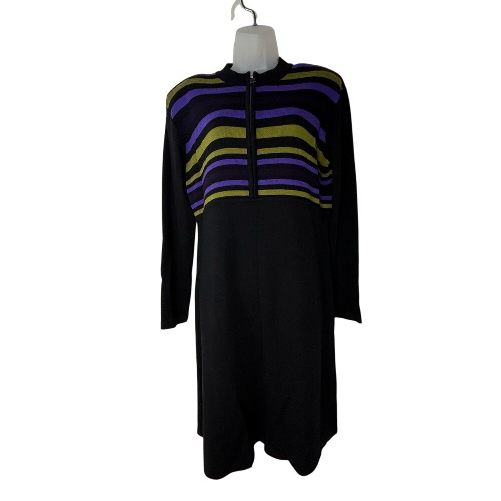 Vintage Liz Claiborne Black w/Stripes‎ Sweater Dress Large